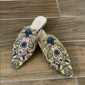 J. Crew Pointy Toe Brocade Slide Mules